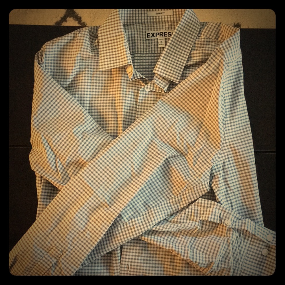 Men’s white with grey checks button down